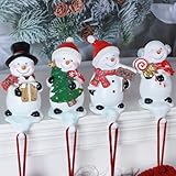 K-MLICE 3D Christmas Stockings Holder Set of 4, Snowman Fireplace Stocking Hooks