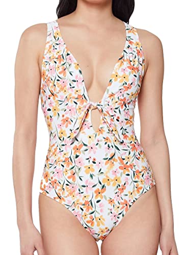 Jessica Simpson Maiô feminino padrão com gola V, Pôr do sol multi, 13-15