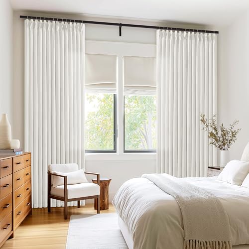 Image of Natural Cream Semi Sheer Pinch Pleated Linen Curtains for Bedroom 86 Inch