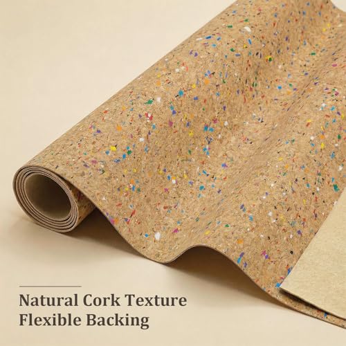 Image of SorenCut Patterned Cork Fabric Roll 12.8 x 54 Inch - Color Confetti Cork Leather Fabric with Flexible Backing for DIY Crafts, Earrings, Bags, Wallets & Handmade Accessories