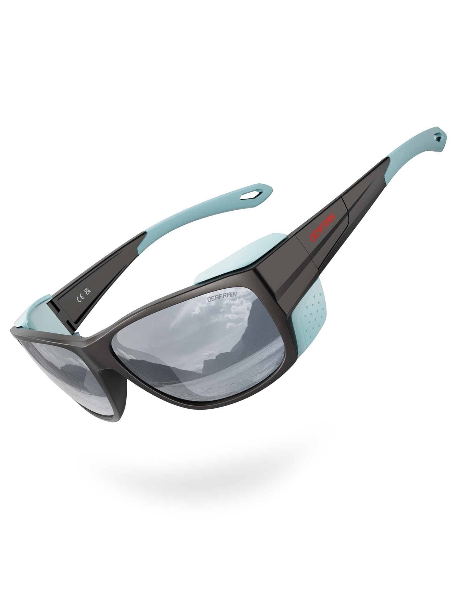 DEAFRAIN Polarisierte Sport-Sonnenbrille für Herren und Damen, mit abnehmbarem Seitenschild, zum Wandern, Skifahren, Klettern, UV-Schutz