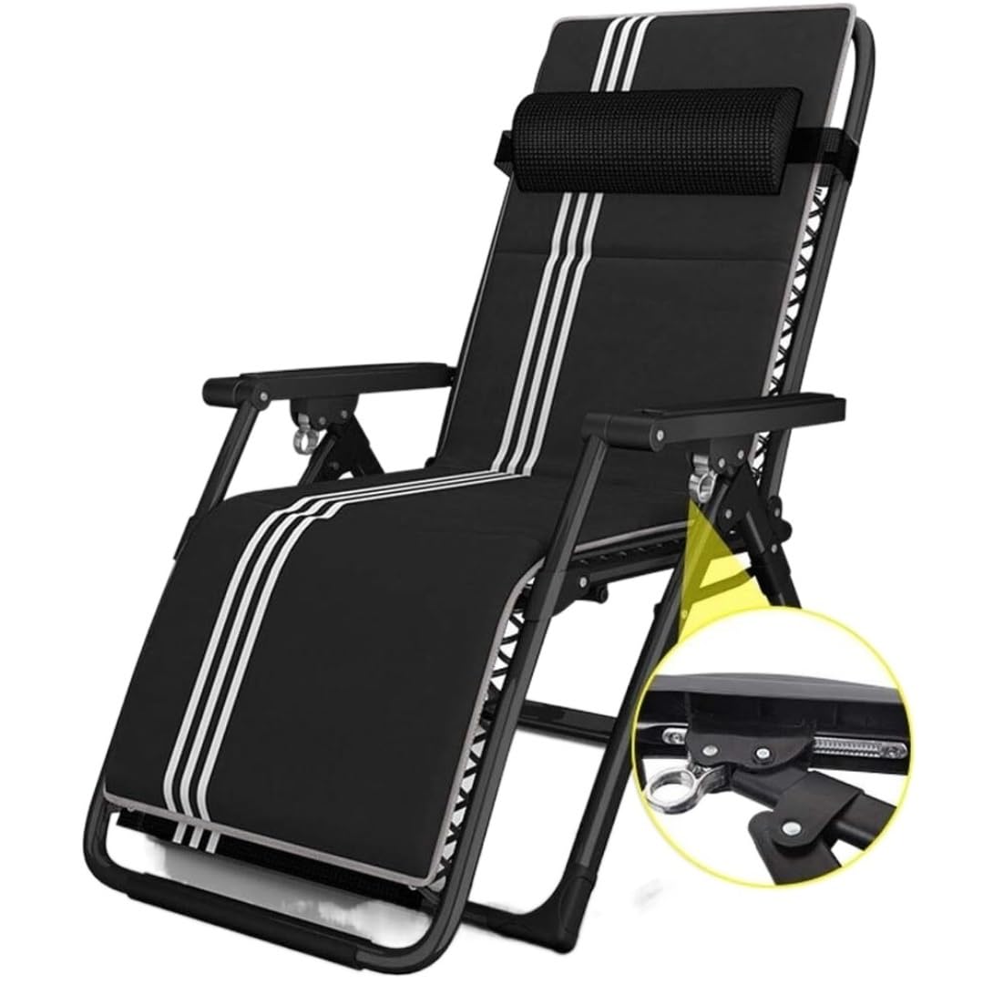 Chaise longue pliable noire pour une pause détente idéale au bureau ou sur le patio
