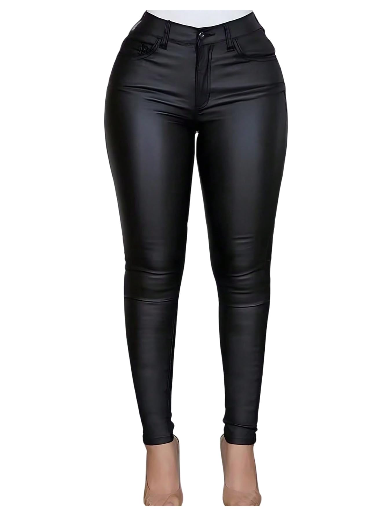 SHENHE Womens PU Leather Skinny Pants Y2K Punk Zipper Fly Trousers Clubwear