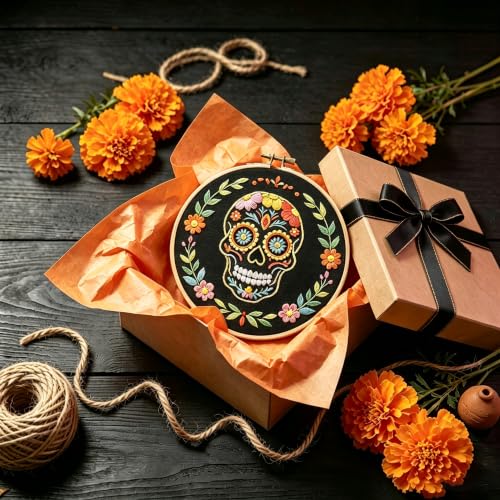 Image of Nuberlic Sugar Skull Embroidery Kit for Beginners Adults Stamped Needlework