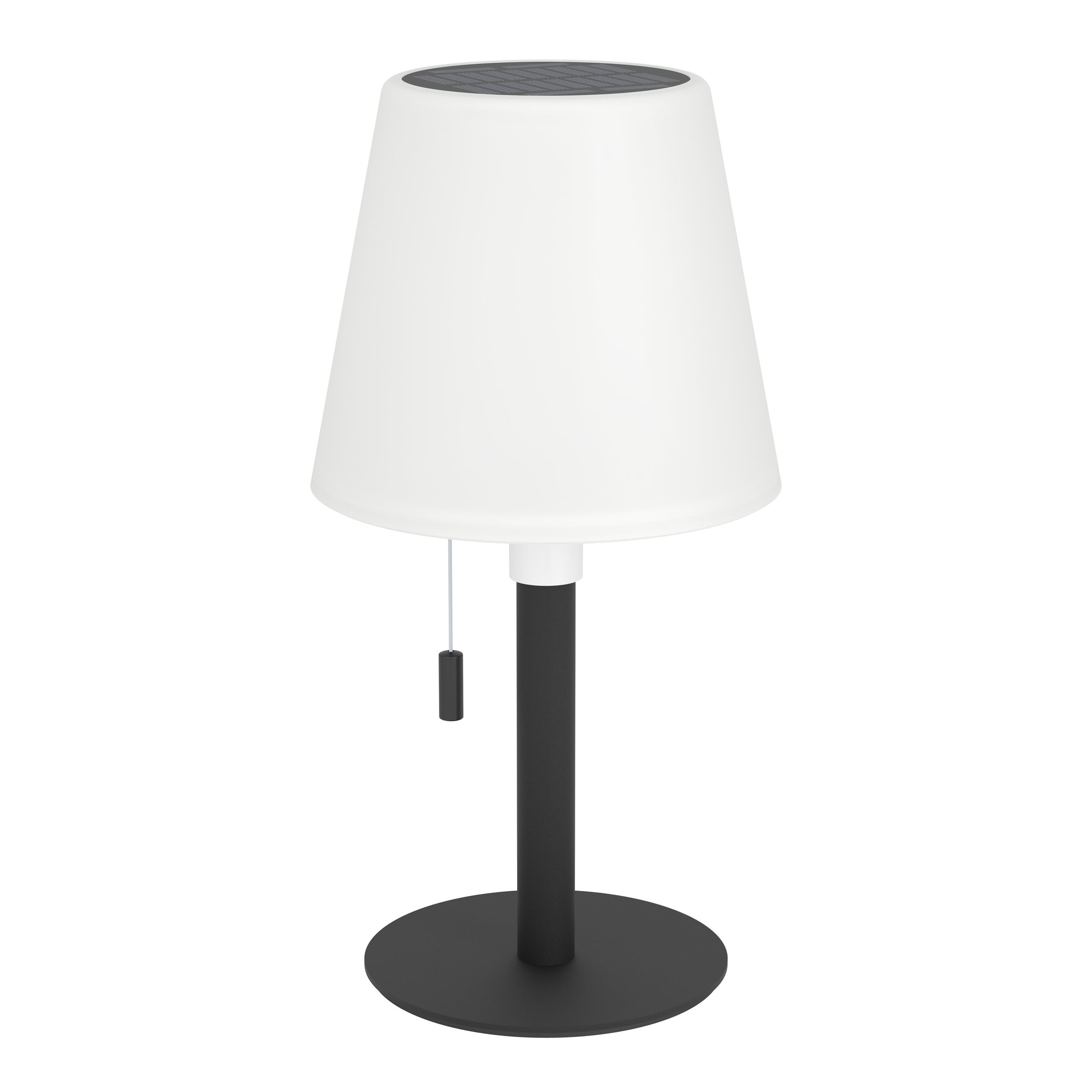 EGLO Solar Tischleuchte Montapalma-L, Outdoor Akku Tischlampe dimmbar mit Zugschalter, kabellose Solarlampe für außen, Stahl in schwarz, Kunststoff weiß, warmweiß, RGB, IP54
