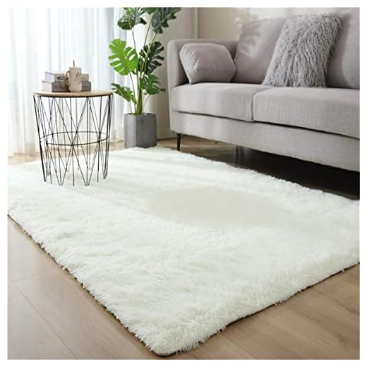 Hiser Rugs Tapis de Salon à Poils Longs Tapis de Sol Moelleux Shaggy Doux et Confortable Moderne Tapis Antidérapant Décoration Intérieure Tapis Moelleux pour Salon Chambre (Blanc,60x120cm)