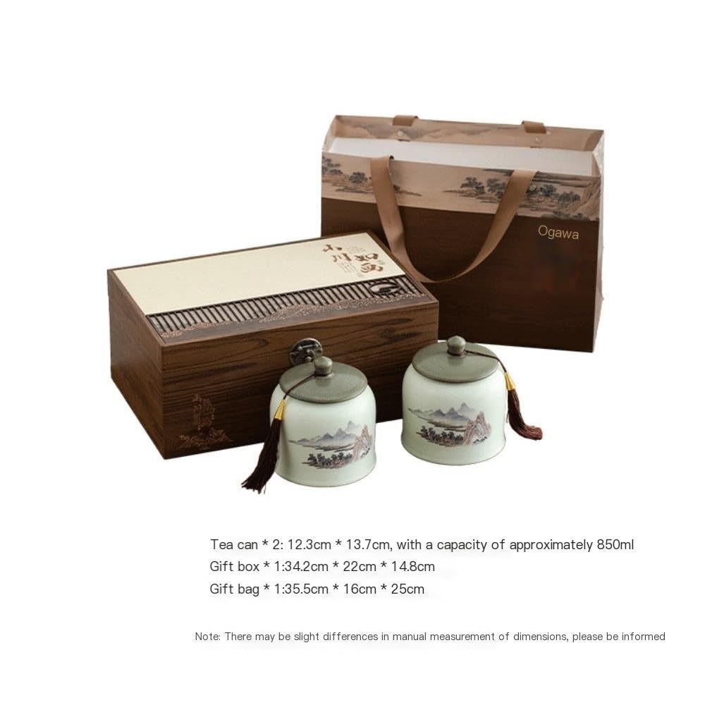 Tarro De Azúcar Recipiente de cerámica for almacenar té a Granel, Tarro for condimentos Cocina for el hogar, Juego Chino, Caja Regalo con Doble Bote De Té