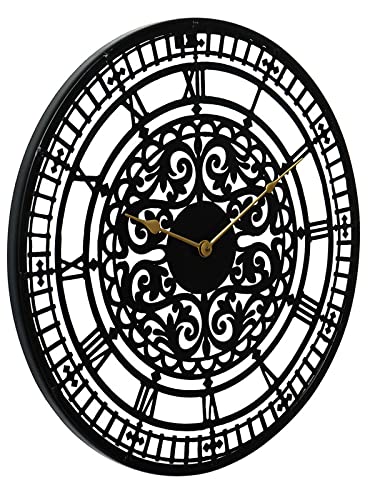 Image of CHRONIKLE Decorative Round Analog Wrought Iron Golden Color Needle Roman Numbers Wall Clock for Living Room Home Decor Office Gifts (Size: 54 x 1 x 54 CM | Weight: 1380 Gram | Color: Black)