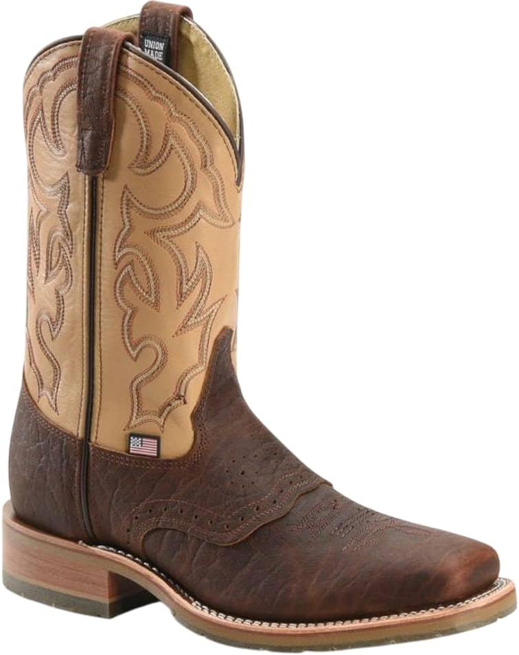 11" Graham Square Toe Western Boots for Men - Bison Leather Foot with Oil- and Slip-Resistant I.C.E. Outsole, EH-Rated and Made in USA