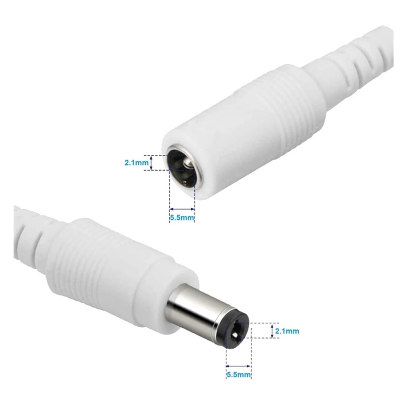 Kupfer-DC-Verlängerungskabel, 12 V, Weiß, 3 m/5 m/10 m/15 m/20 m/30 m/50 m, Verlängerungskabel, 2,1 x 5,5 mm, Buchse auf Stecker, for LED-Streifen-Kamera(15 Meters)