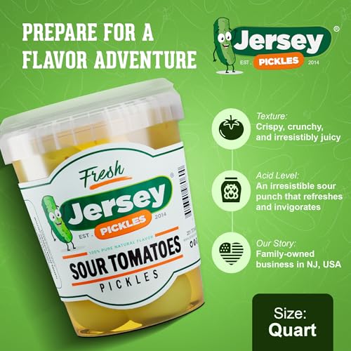 Sour Pickled Green Tomatoes – Tangy Fermented Pickled Vegetable Snack | Crunchy, Bold Flavor for Snacking & Sandwiches | Jersey Pickles