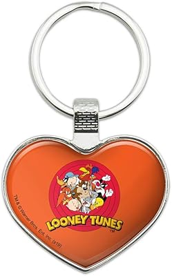 Looney Tunes Group Keychain Heart Love Metal Key Chain Ring