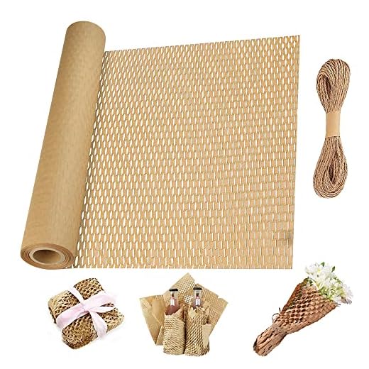 TANCUDER Rollo de Envoltura de Panal Amortiguación de Nido de Abeja Protector Papel Envoltura de Papel de Amortiguación con Cuerda de Cáñamo Papel de Envoltura de Nido de Abeja para Embalaje Mudanza