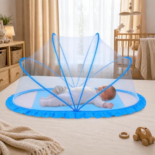 Image of RAMVIK Baby Mosquito Net, Mosquito Net for Baby 0-12 Months, Foldable Portable Mosquito Net for Baby with Breathable Mesh, 360 Protection, Bottomless Design,135 x 65 x 65 cm (Blue)