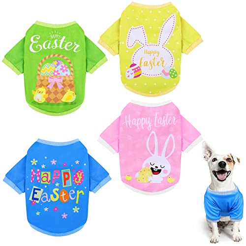 Pedgot 4 Pieces Easter Puppy Shirts Pet Dog Clothes Bunny Pattern Pet T-Shirt Puppy Sweatshirt Multicolor Dog Apparel for Easter Party, Medium