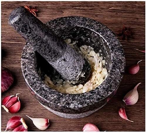 Set Heavy Duty Unpolished Granite Pestle Bowl and Mortar Large Stone Grinder