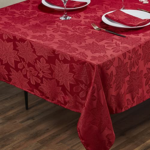 Kadut Christmas Tablecloth, Poinsettia Leaf Red Tablecloth (60 X 126 Inch) For 8 Foot Rectangle Tables, Heavy Duty Fabric, Table Cloth For Harvest, Xmas Holiday, Winter, And Parties Table Cover #TOP2