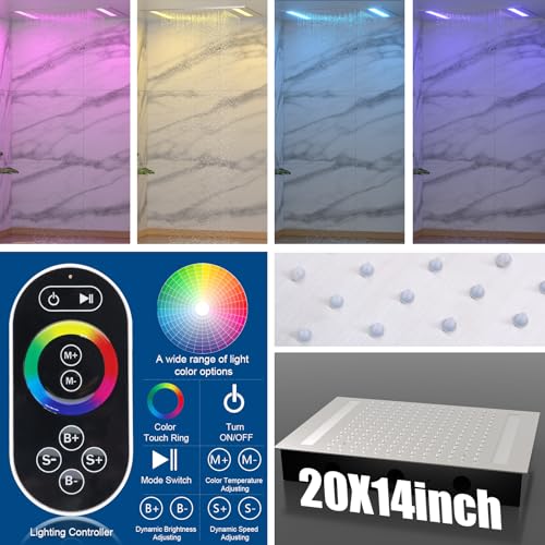 Enga sistema de ducha doble LED de 20 x 14 pulgadas, válvula termostática con pantalla de temperatura, ducha de lluvia de 6 pulgadas montada en pared con 2 modos y rociador manual, níquel cepillado miniatura 4