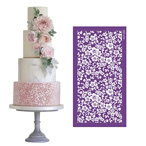Floral Cake Decorating Stencils Hollow Lace Cake Stencil & Template Reusable Cookie Stencils Fondant Dessert Decorating Supplies DIY Baking Tool, 34cm x 18cm