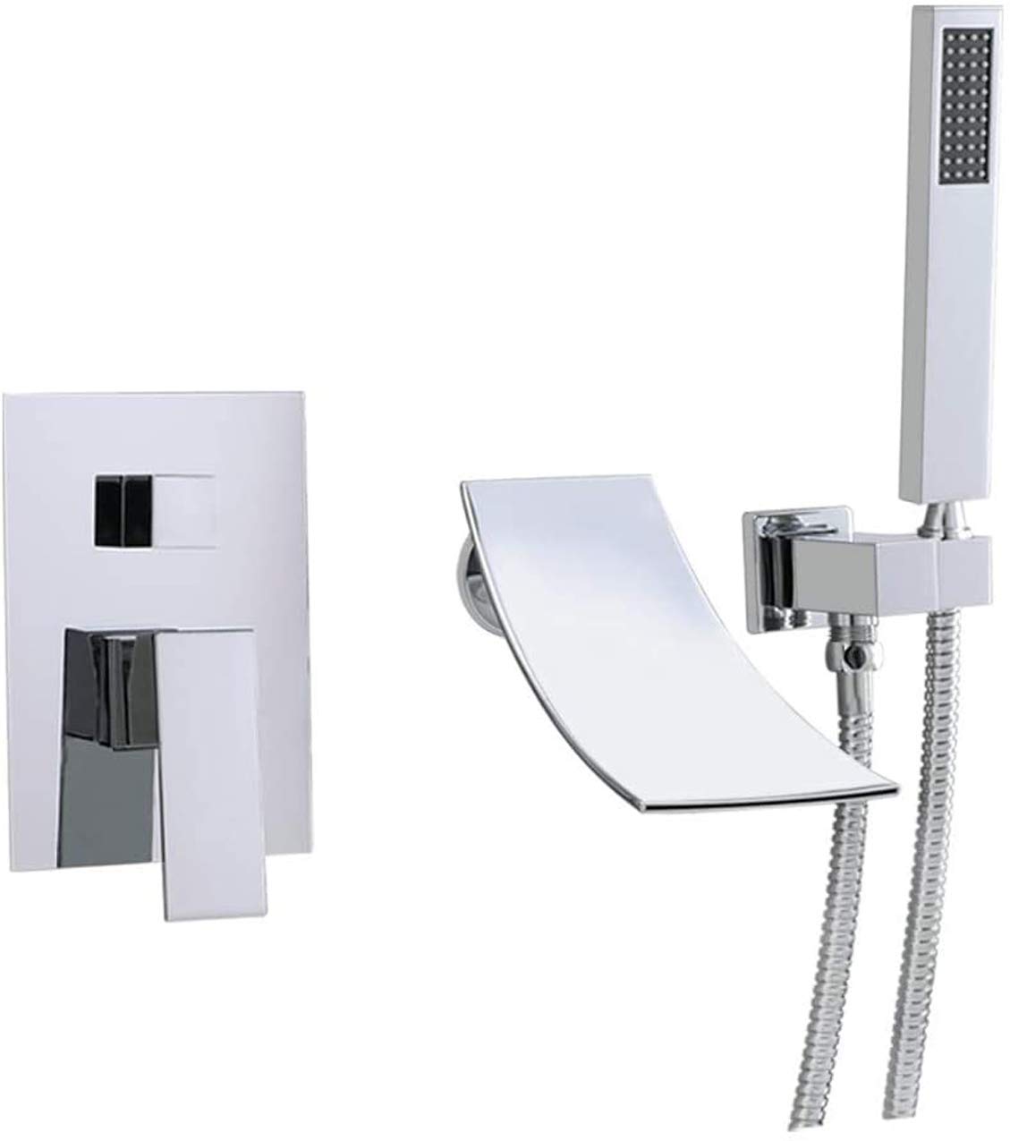SnamicE Shower Taps, Wall Mounted Solid Brass in Chrome Tub Faucet with Hand Shower Bathroom Filler Bathtub Faucet, Single Handle Waterfall Shower Set,Polished Chrome,Polished Chrome