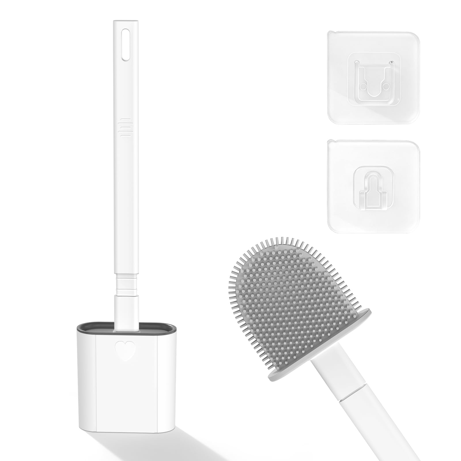 Toilet Brush, 1 Pack Bathroom Silicone Toilet Brushes and Holder Sets with No-Slip Long Plastic Handle and Soft Flexible Bristles, Toilet Brushes with holders and Base for Anti-drip (White) — image 1