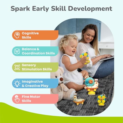 Image of R for Rabbit Orapple Spinster Toy for Baby 5-in-1 Suction Spinner, Rattle, Friction Car, Windmill & Sensory Play | BPA-Free, Safe & Durable | Interactive Learning Toys for 6+ Months Kids(Orange Cream)