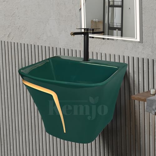 Image of Wall Mounted Wash Basin for Bathroom | Wall Hung Wash Basin /Sink (15.35 x 16.14 x 13 Inch, SFKOP - 228)