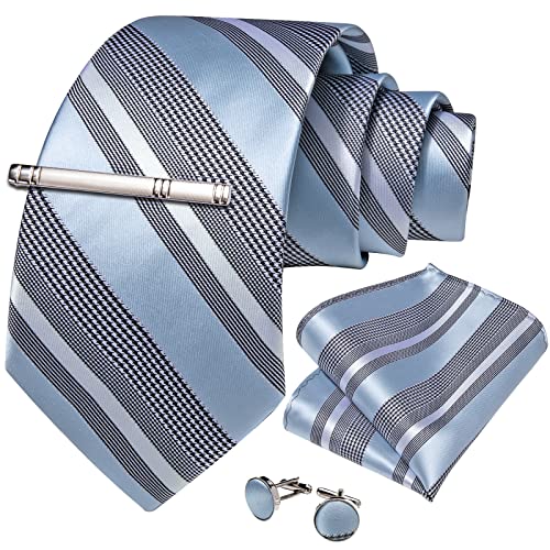 Image of DiBanGu Mens Striped Tie Silk Woven Necktie and Pocket Square Cufflinks Tie Clip Set Wedding Business Formal Gift Tie for Men