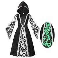 Spooktacular Creations Witch Costume for Girls, Black Dark Witch Print Dress for Girls Halloween Dress Up and Role-Playing-L