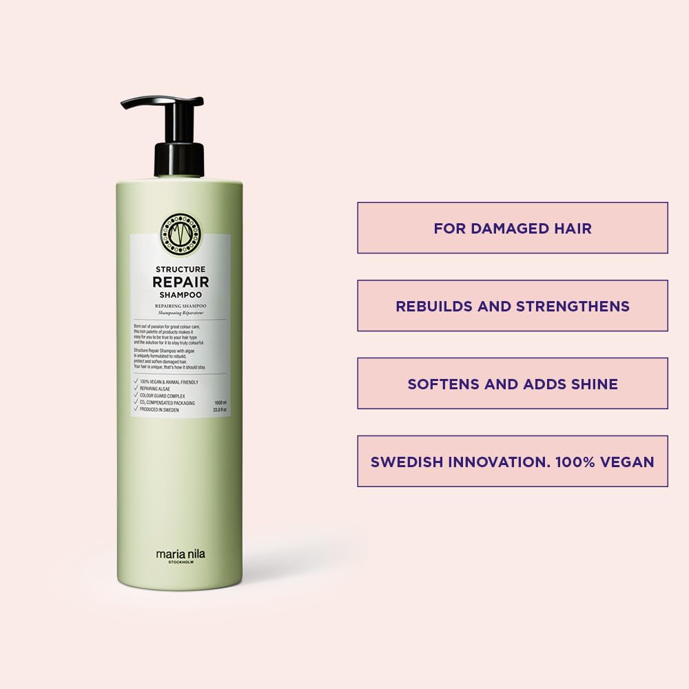 Maria Nila Shampoo geschädigtes Haar Damen, Structure Repair Shampoo für trockenes und coloriertes Haar mit Colour Guard, Haarshampoo Frauen für blondiertes Haar und Spliss (vegan, sulfatfrei), 350 ml