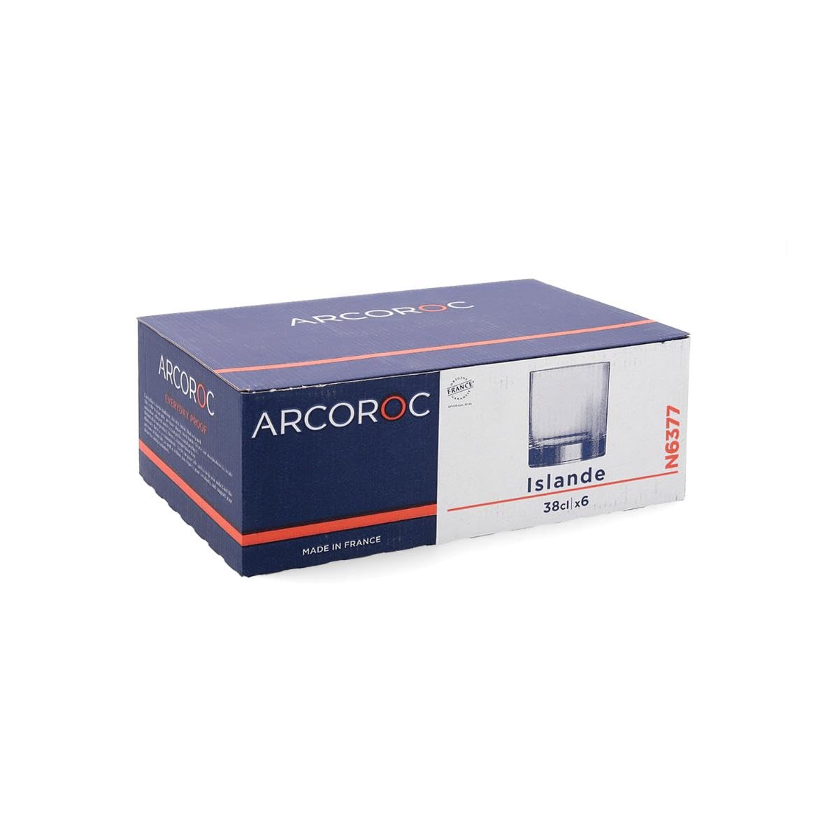 Arcoroc Set de 6 vasos bajos Islande de vidrio 38 cl