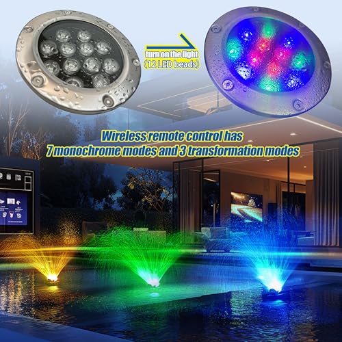 RGB Pond Fountain Aerator, 1HP,Wireless and Time Control Rainbow Lights,Stainless Steel Body, 100FT Cord and 200Ft Traction Rope, Aerator Pump for Ponds & Lakes (RGB)
