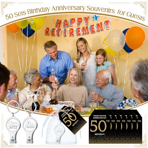 Zeyune 30 Sets 50th Birthday Party Favors for Guests Beer Bottle Opener Nail Clippers Keychains Bulk Thank You Cards with Organza Gift Bags for Birthday Anniversary Souvenirs Return Gifts - Image 5
