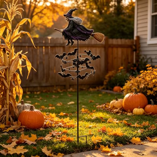 Molinillo de viento de bruja metálico: decoración resistente para patios y jardines 3