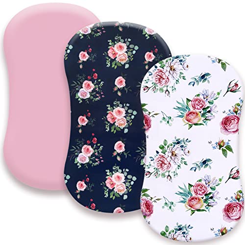 Image of AMROSE 3 Pack Heavenly Soft Bassinet Sheets for Baby Girls, Universal Fitted for Various Cradle and Bassinet Mattress Pad, Silk Touch Gentle Breathable Microfiber, Floral Theme