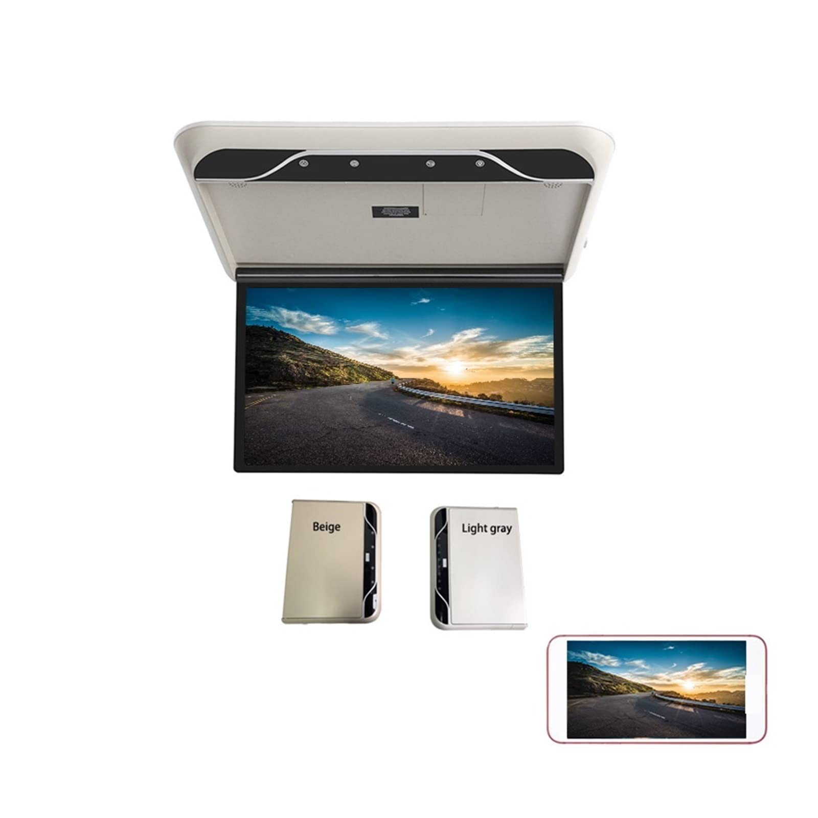 Monitor for auto da 19 pollici HD Schermo for montaggio su tetto a soffitto Display 1080P MP5 Multimedia TV Lettore video for veicoli con collegamento FM Film per bambini(Light Gray Mirror)