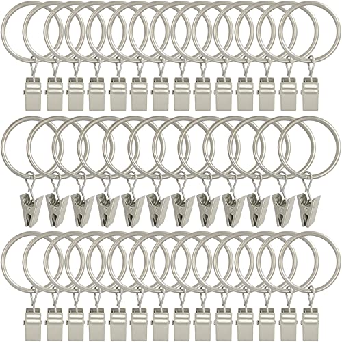Image of AMZSEVEN 40 Pack Curtain Rings with Clips, Drapery Clips with Rings, Drapes Rings 1.26 in Interior Diameter, Fits up to 1 in Curtain Rod, Matte Silver