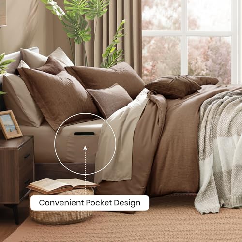 Monbix Full Size Comforter Set, Brown Bedding Comforter for Full Size Bed Set Reversible, Bedding Sets Full 7 Pieces, Cationic Dyeing Bed in a Bag with Comforter, Sheets, Pillowcases & Shams