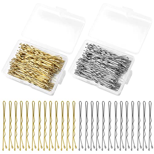 UNJYHB Bobby Pins-haarnadeln Haarspangen 200 Stück Metall Wellenform Haarklammer Kleine Balkenformen Für Damen Mädchen Jede Frisur Haartyp Friseurbedarf Haar Accessoire Mit Box Gold Silber Cover