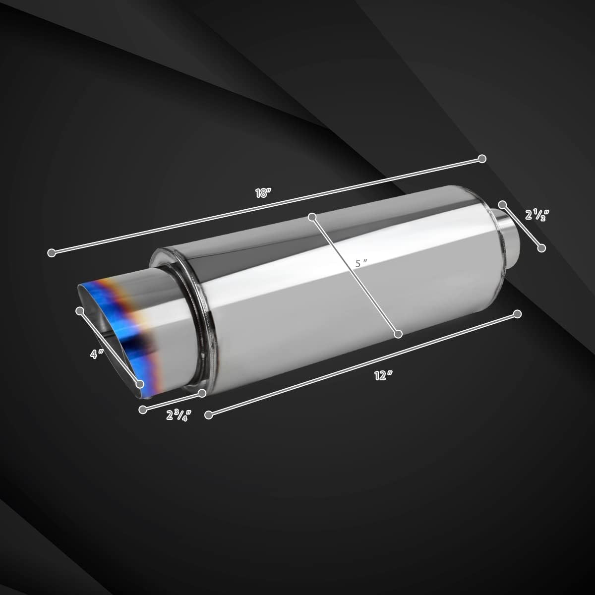 AUTOZENSATION Universal 4" Slant Burn Tip Fireball Style Stainless Steel +HP, Racing Exhaust Muffler