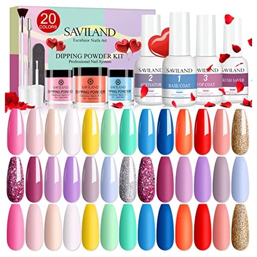 Saviland 29 Pcs Dip Powder Nail Kit Starter - 20 Colors Love of Sakura Dipping Powder and Dip Liquid Set with Base Top Coat Activator Brush Saver for DIY at Home and Salon…