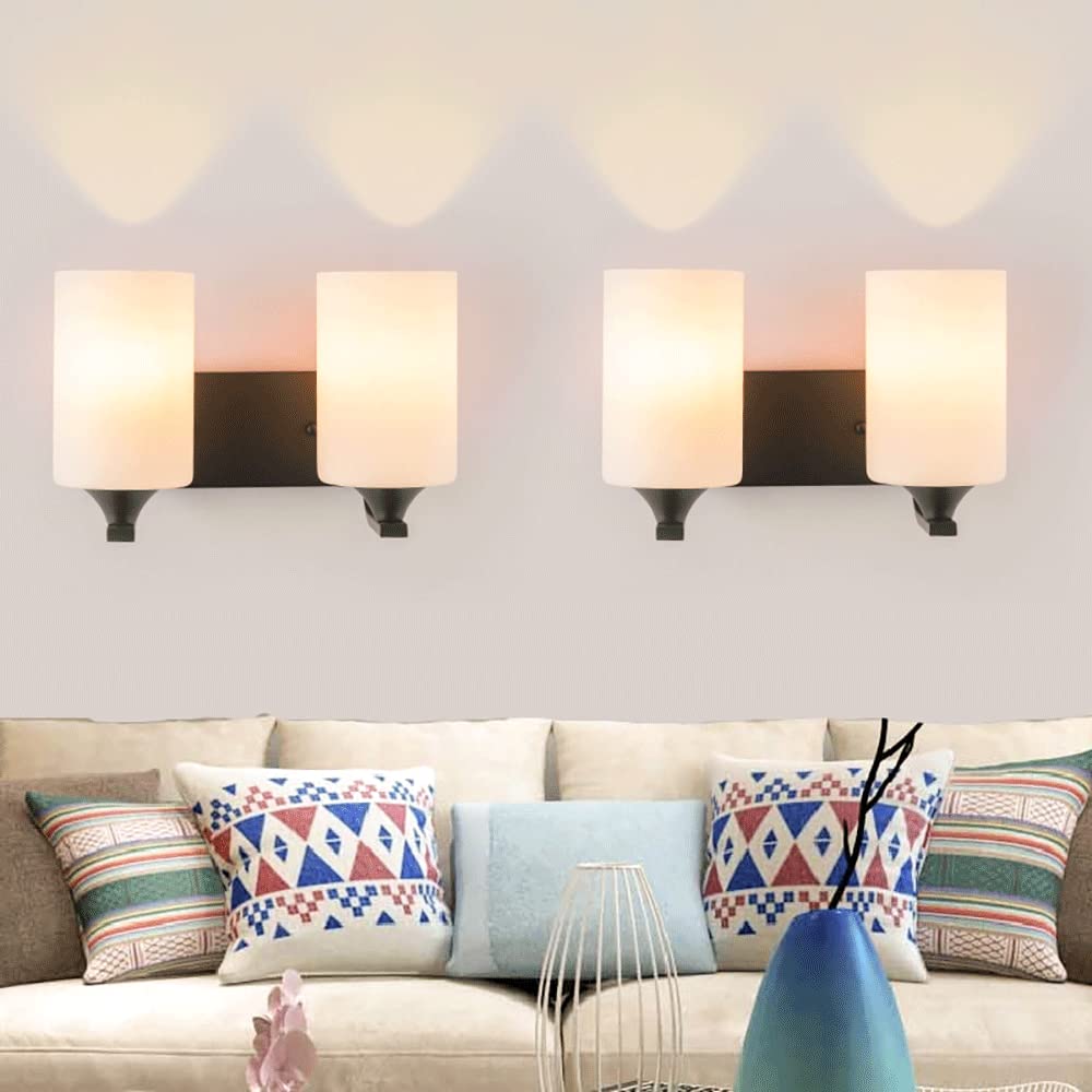 Aplique de Pared Industrial de 2 Luces, lámpara de Soporte de Metal Negro con Pantalla de Vidrio cilíndrica, iluminación Decorativa rústica Antigua E27, lámparas Sencillas Estilo l