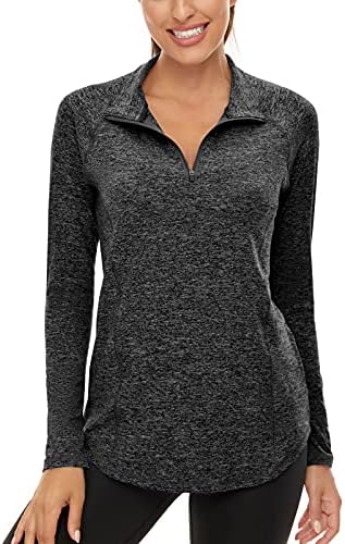 LURANEE Women's Quarter Zip Pullover, Oversized Athletic Workout Top, Moisture-Wicking Gym Wear, Dark Grey XL