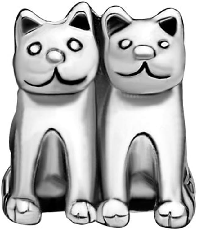 Pugster Silver Plated Cute Twin Cat Charm Animal Beads Fits Pandora Charms Bracelet