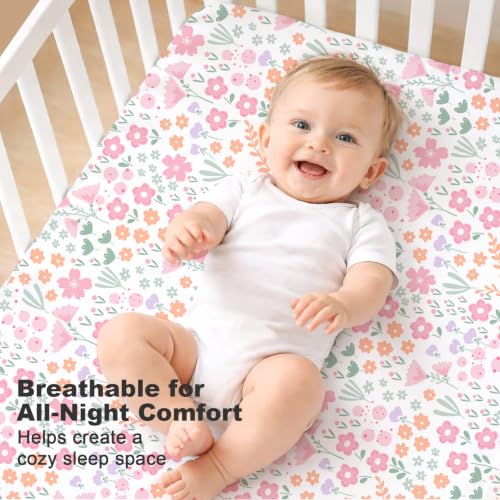 Image of Bimocosy Crib Sheets 4 Pack, Baby Crib Sheets Fitted for Boys and Girls Breathable & Snug Fit, Soft Toddler Bed Sheets for Standard Crib Mattress Nursery Daycare Essentials, Bows