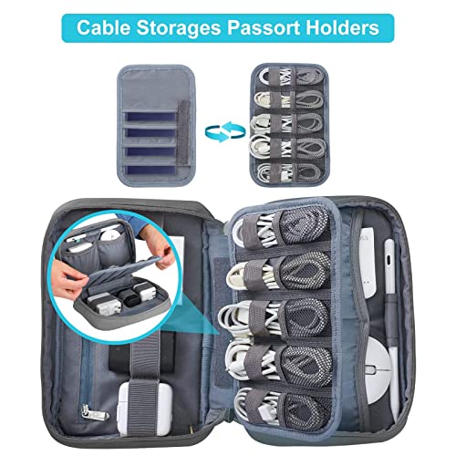 Electronics Organizer, Portable Double Layer Cable Organizer Bag, Waterproof Travel Organizer Bag, Small Electronic Accessories Case for Cable, Charger, Earphone, Phone, Power Bank - Gray & Blue