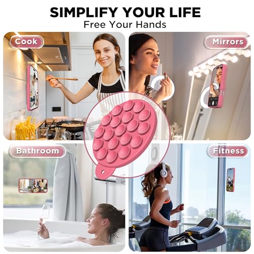 Image of Magnetic for iPhone 16 Case, Compatible with Magsafe, Suction Cup Phone Mount, [2 Screen Protectors][Camera Lens Protector] Silicone Shockproof Protective Slim Phone Cover 6.1 inch, Camellia Red