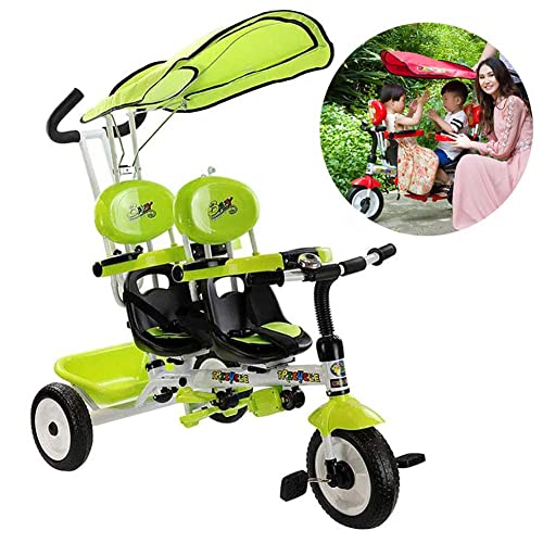 NUBAO 3 en 1 Triciclo for bebés Twin Baby Stroller Twin Asiento con Cesta, Dosel Desmontable, Ajustable y cómodo for Tocar Durante 2-6 años niñas. (Color : Green)
