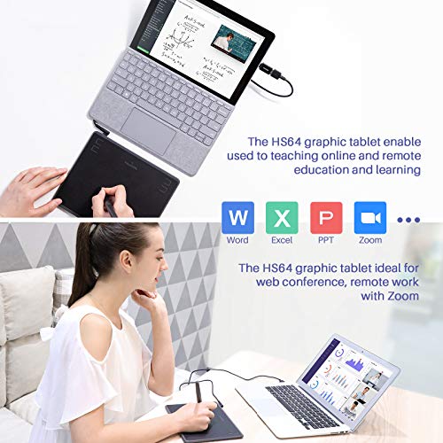 HUION HS64 Tablet de desenho, Tablet Gráfico com Stylus sem bateria, 8192 Níveis de Sensibilidade de