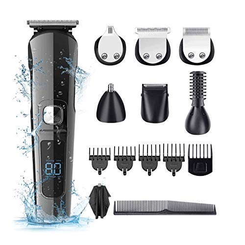 Beard Trimmer For Men, HAMSWAN Cordless Hair Trimmer 11 in 1 Mustache Trimmer for Men IPX7 Waterproof Hair Trimmer Set with LED Display, Nose Ear Facial Hair Body Groomer, Best Beard Trimmer Gift